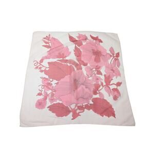 Vintage Scarf White Pink Sheer Tropical Floral Print Square